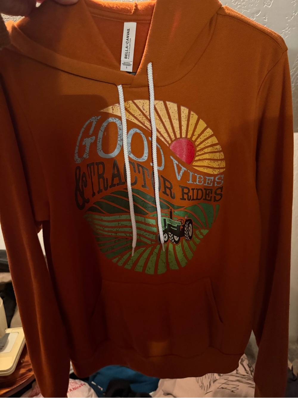Bella Canvas Rust Graphic Hoodie - Good Vibes Tractor Rides